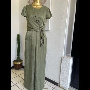 Olive Satin Jumpsuit